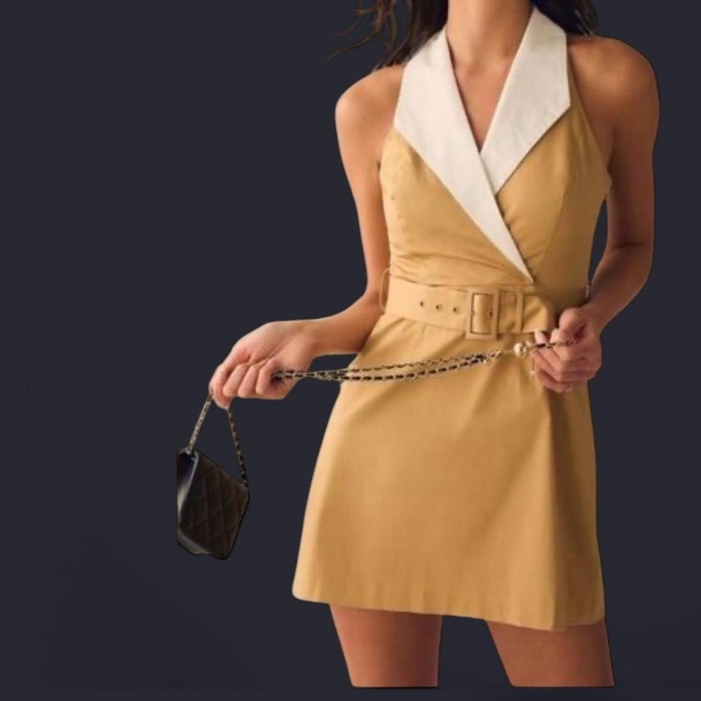 Hutch Camel Mini Dress with White Contrast Collar